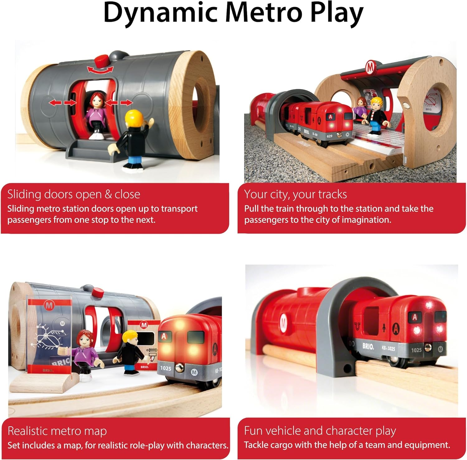 BRIO World 33513 Metro Railway Train Set - 20-Piece Wooden Set with Light & Sound, Tunnel, & Figures for Kids Ages 3+ image number 1
