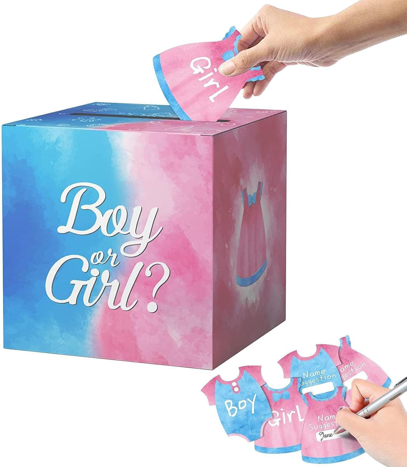 Baby Gender Reveal Pull Out Game Box, Cast Your Vote Games Invitations Supplies with 40 Ballot Cards, Boy or Girl, Gender Reveal Supplies,Pink and Blue image number 1