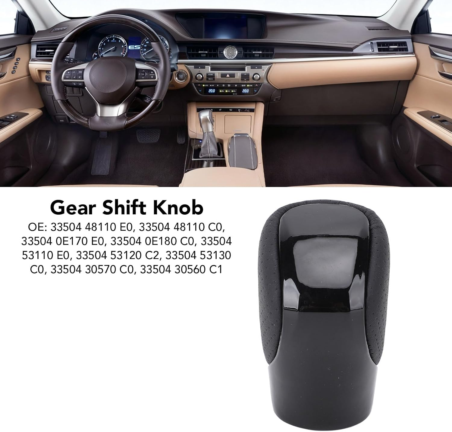 Gear Shift Knob, 33504 48110 E0 anti Slip Shifter Knob, Ergonomic Car Automatic Gear Stick Shift Knob Replacement for ES350 GS300 GS350 IS250 IS300 IS500, Easy (Silver) (Black)