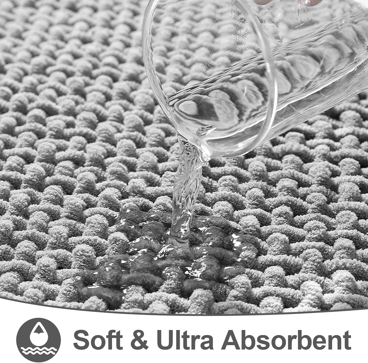 MOSISO Chenille Bathroom Rugs, 20 Inch X 32 Inch Non Slip Plush Shaggy Bath Carpet, Extra Soft and Absorbent Waffle Bath Mat for Bathroom Floor, Tub and Shower, Sink, Vanity, Grey image number 6