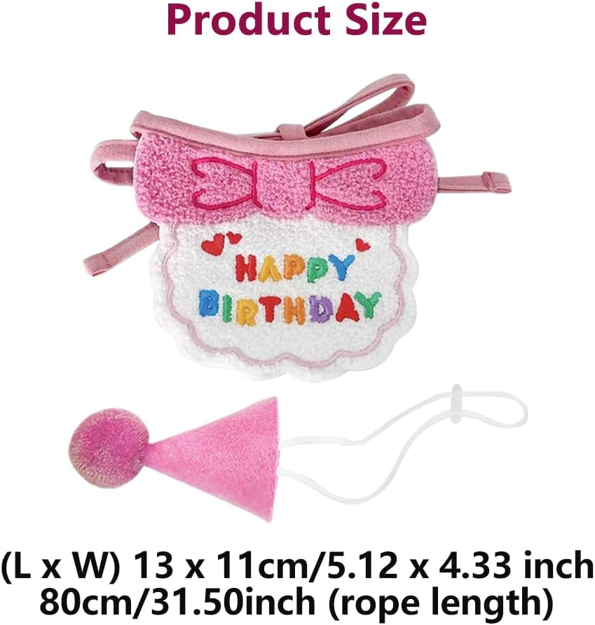 Cat Birthday Bandana Set, Cute Dog Birthday Hat and Pink Cartoon Bib, Pets Birthday Party Supplies Birthday Outfit for Cat and Dog image number 5