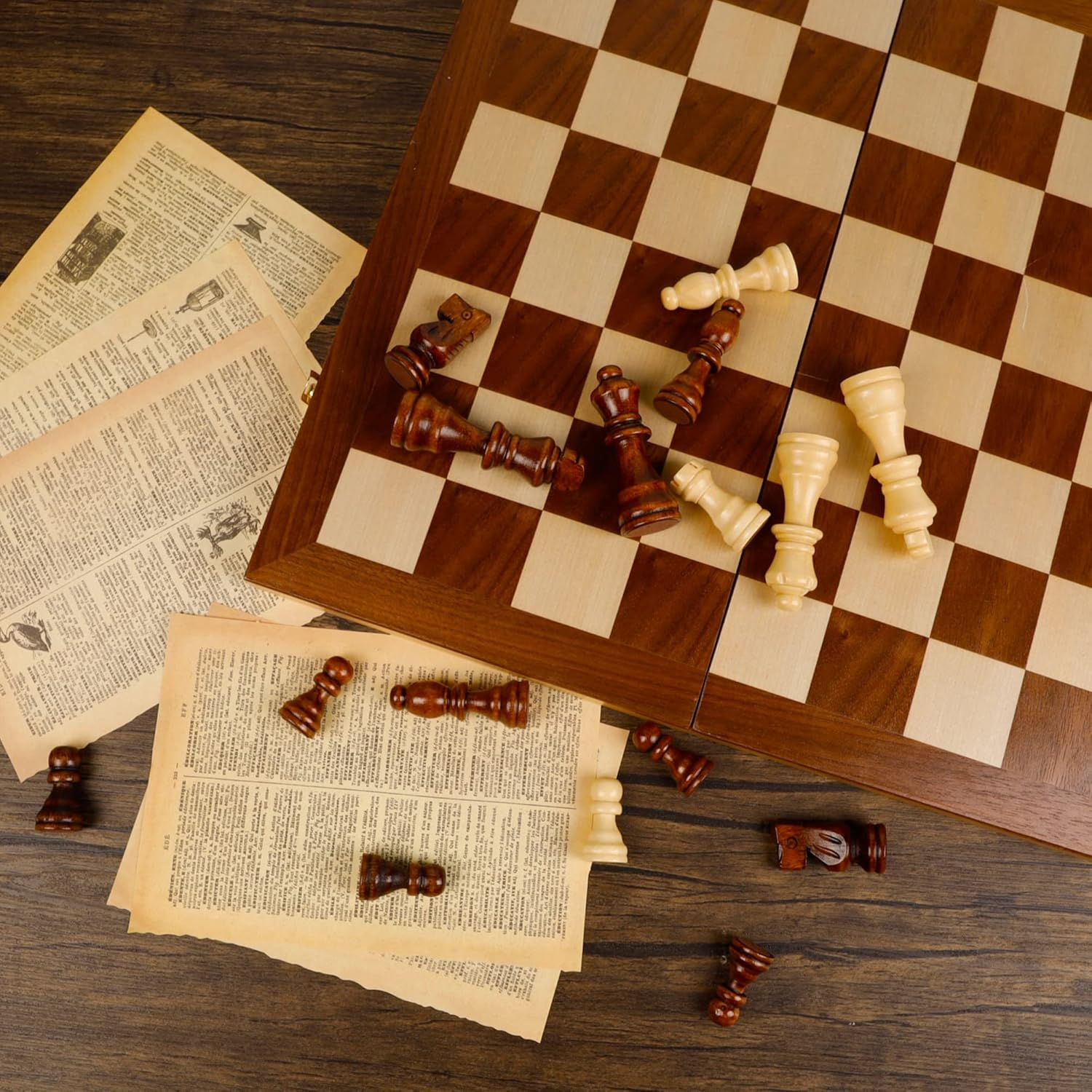 Juegoal Wooden Chess Pieces Only, 32 Pieces Wood Chessmen Pieces, 3 Inch King Figures Chess Game Pawns Figurine Pieces, Replacement of Missing Piece, Includes Storage Bag