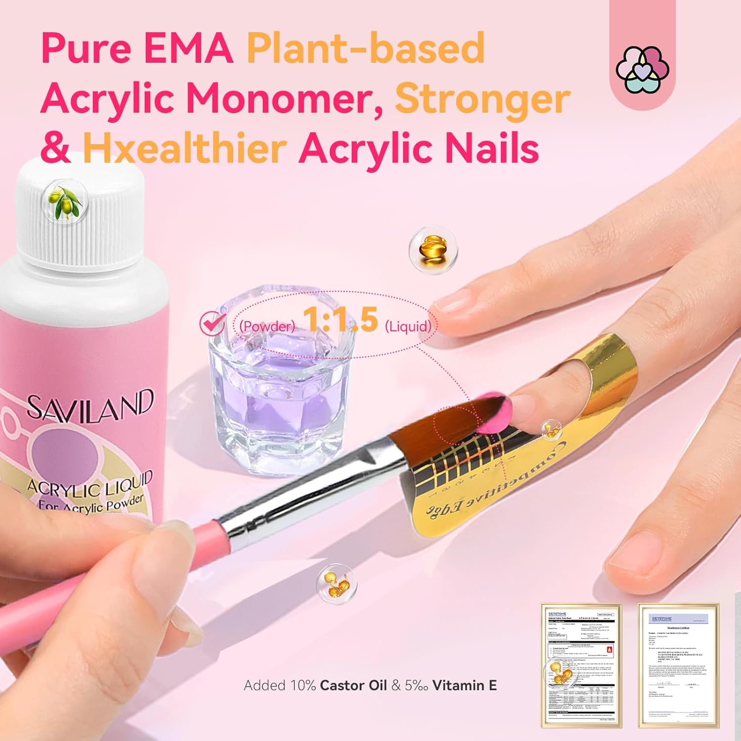 SAVILAND Acrylic Nail Kit with Drill: Professional Acrylic Nail Set for Beginners with Everything U V Light 3 Colors Gel Polish Decorations Nails Tools for Home Salon Use Christmas Gift Set image number 4