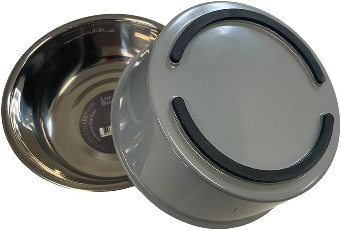 Lux & Bones 520Ml 2 Cup Heavy Duty Stainless Steel Dog Bowl Set Dog Food Dish - Rust Resistant, Food Grade, Non-Slip, Quiet and Stable for Cats and Dogs, Suitable for Dry and Wet Foods, Grey