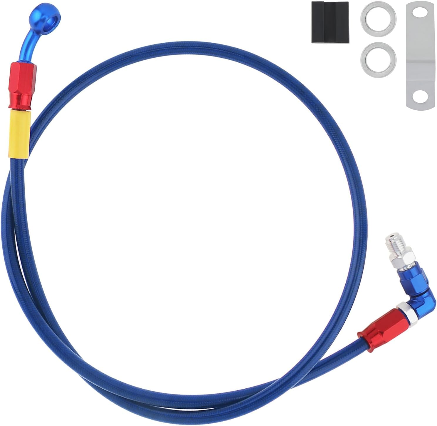 Windance 39Inch/100Cm 28 90 Degree M10 Brake Line Fit for Motorcycle Scooter ATV Dirt Pit Bike, Stainless Steel Braided Hydraulic Brake Oil Hose (Blue)