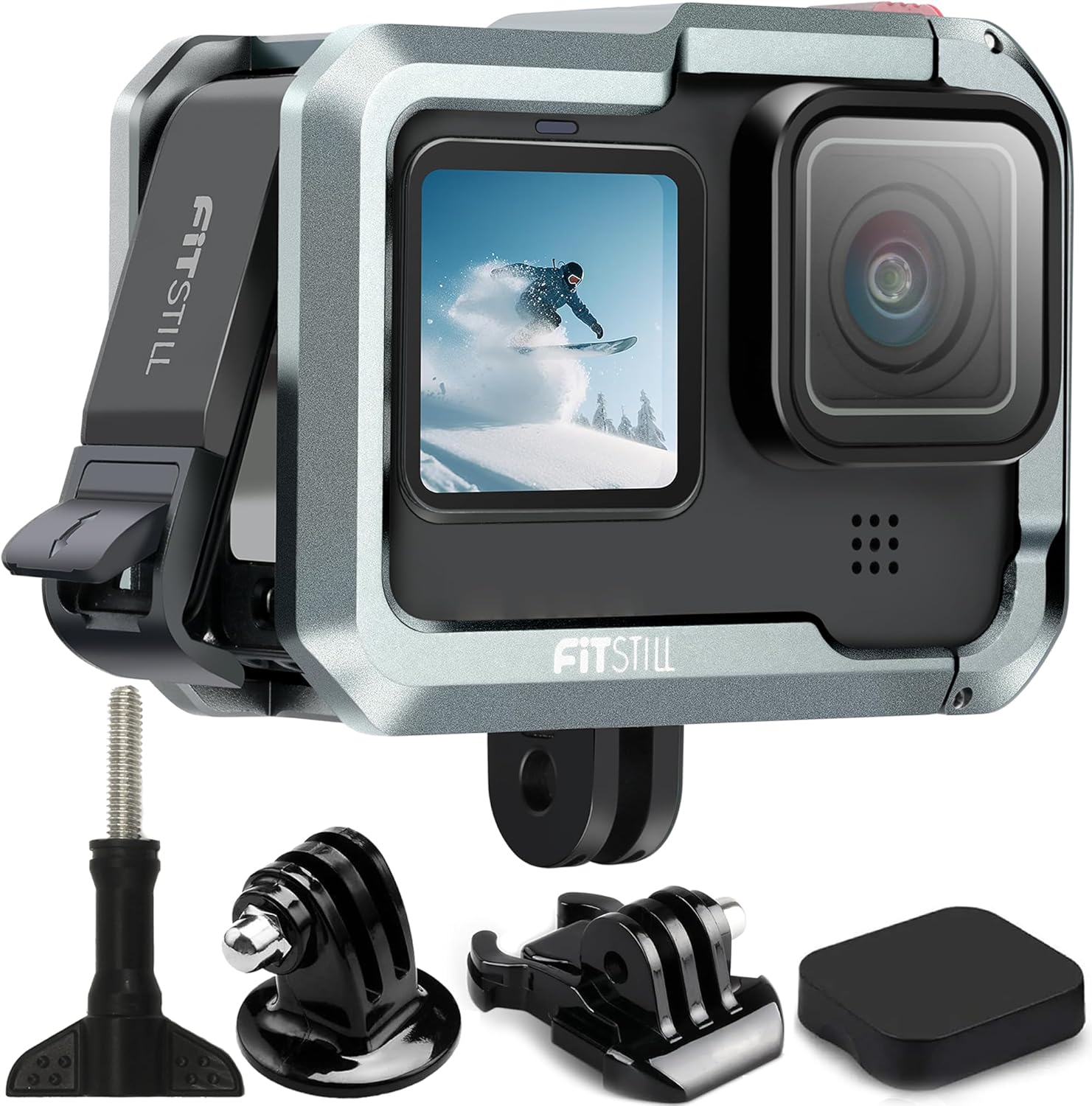 Fitstill Aluminum Alloy Frame for Go Pro Hero 13/12/11/10/9, Camera Cage Metal Frame Aluminum Alloy Protective Cage Case Action Camera Rig with 2 Cold Shoe Mounts and 1/4 Thread Ports Abrasion image number 1