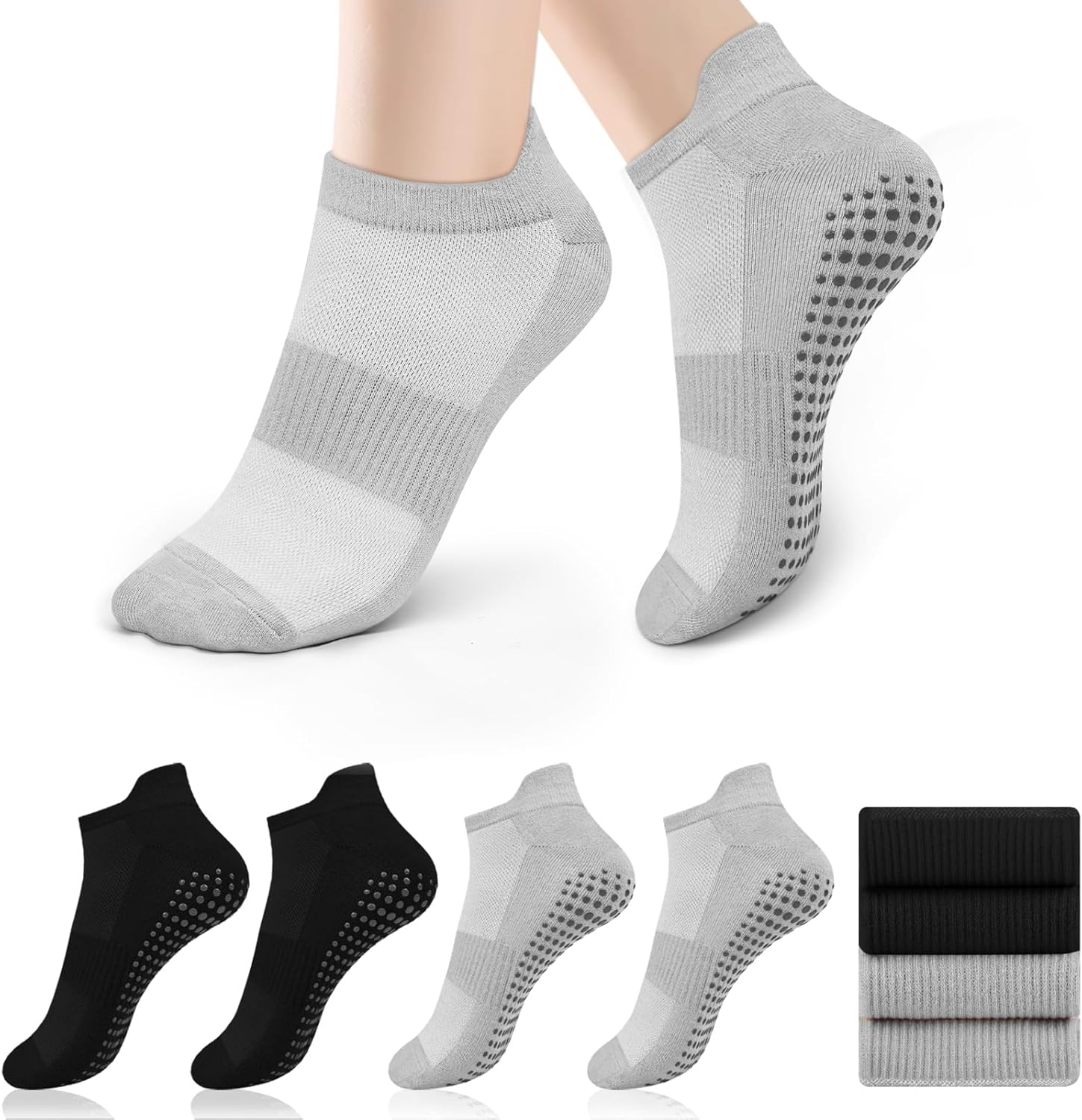 Leonids 4 Pairs Yoga Socks for Women, Anti-Slip Pilates Grip Socks with Brearthable Mesh for Yoga, Ballet, Barrem, Lagreem, Barefoot Workout