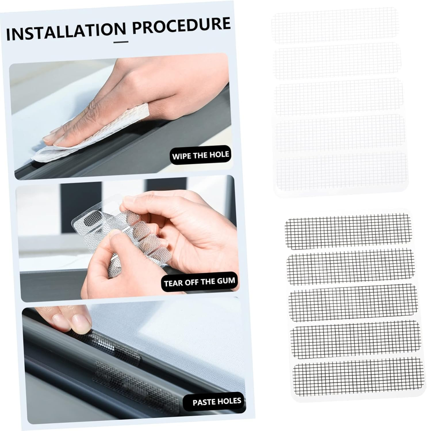 ARTIBETTER Window Screen Repair Tape Fiberglass Mesh Sticker 10 Sheets Black and White Pet Reinforced Adhesive for Door and Window Drain Hole Patch Mesh Repair in Home image number 4