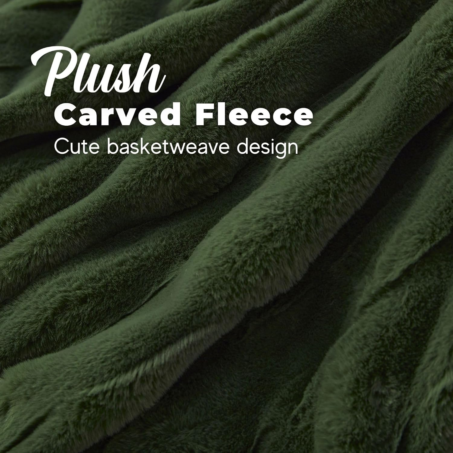 Dreamaker Basketweave Carved Faux Fur Electric Heated Throw Blanket 200X180Cm Warm Flannel Reversible Rug Energy Efficient Overheat Protection 9 Heat Settings Extra Long Cord Controller - Olive Green