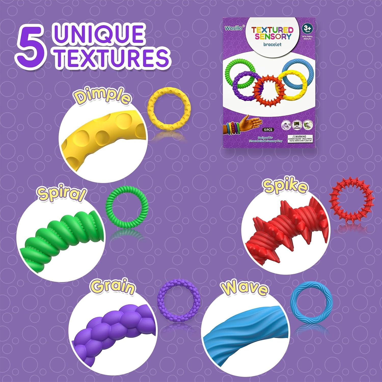 5Pcs Stretchy Sensory Fidget Bracelet Toy for Kids - Chewable Quite Fidget for Autism, ADHD, Anxiety Relief, Special Needs, Classroom Prizes, Calm down Toy for Toddler,Birthday Gift Party Favors image number 5