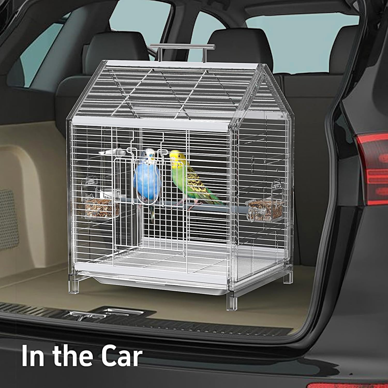 Birdcages 20.5 Inch Small Bird Cage, Parrot Cage, Portable Bird Carrier, Travel Carrier Cage for Home, Outing, Pet Clinic, Temporary Placement, for Small Medium Birds(White) image number 6
