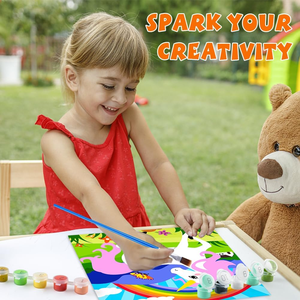 QEUOYSS 4 Paint by Numbers for Kids Ages 8-12 DIY Paint Set for Girls Boys Adults Beginner Crafts for Girls Ages 4-8 Acrylic Oil Painting by Number Kits Perfect for Gift Decor 8"X8" (4 Pack Dream) image number 3