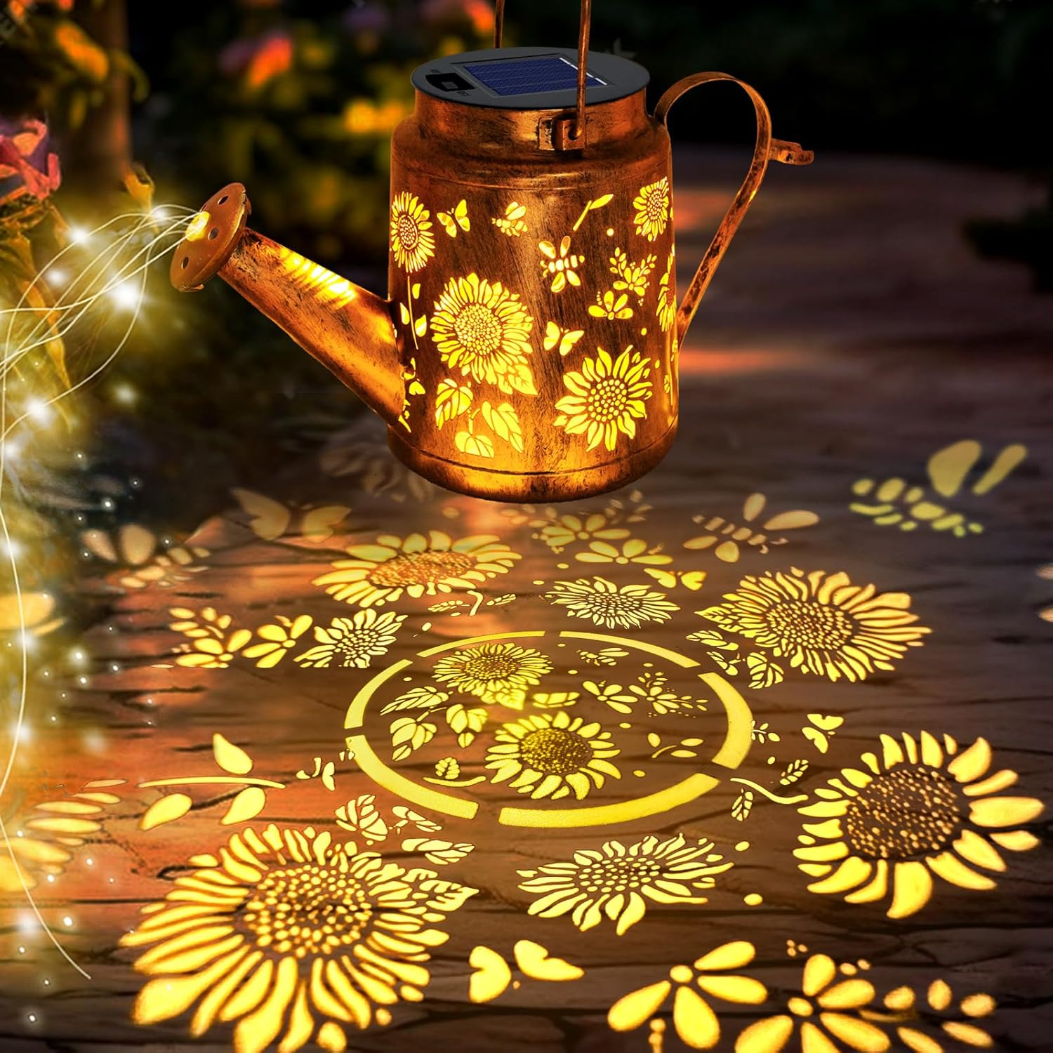 Solar Watering Can with Lights, Outdoor Garden Decor Sunflower Solar Garden Lights for Outdoor Pathway Yard Lawn Patio Party, Waterproof Gardening Decorations Gifts for Mom Grandma Women Birthday image number 1