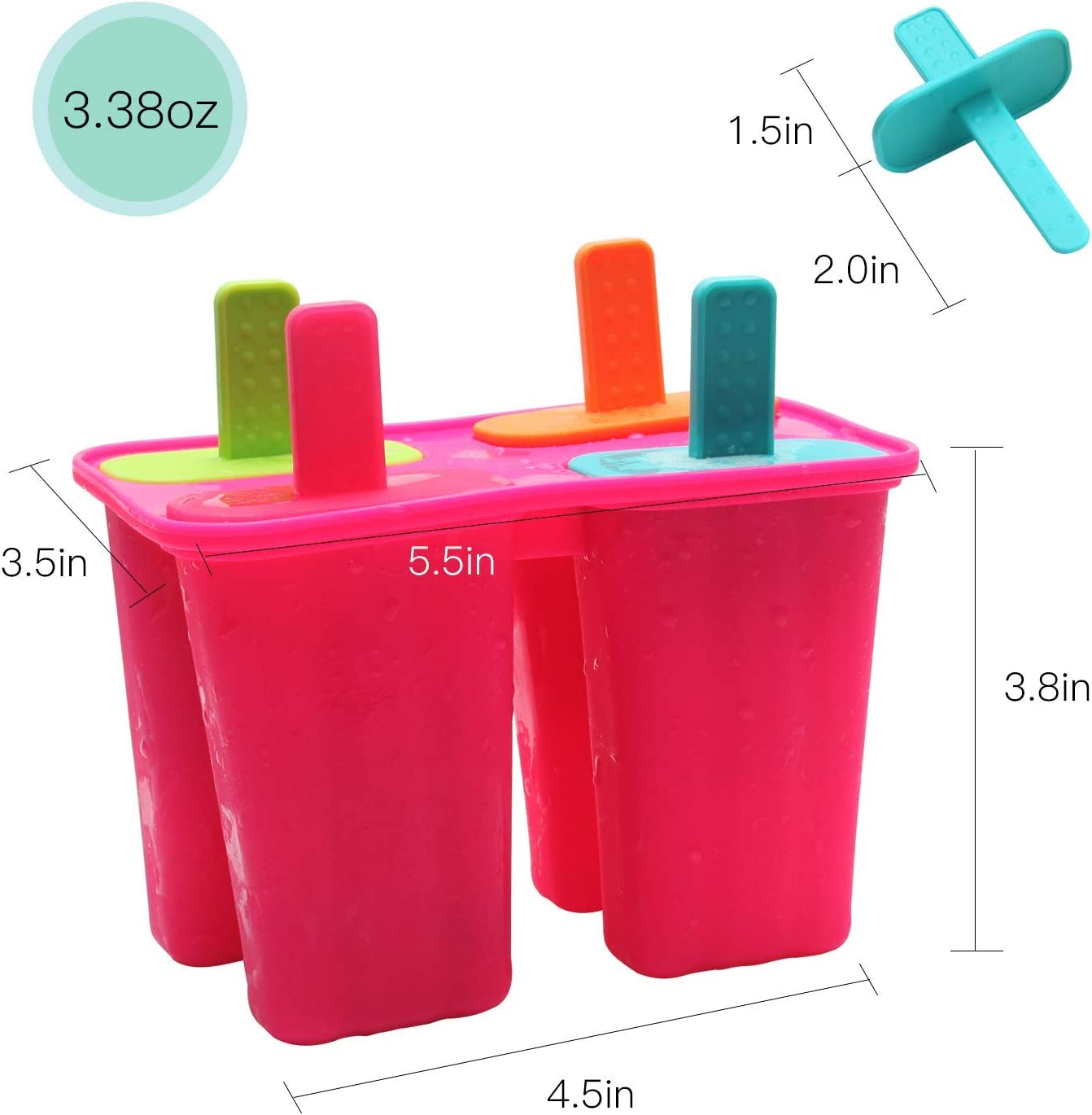 Ice Cream Mould, Silicone Popsicle Molds ICY Pop Molds BPA Free - Set of 8 - Food Grade Ice Cream Moulds Ice Pops Shapes for Homemade Popsicle, Dishwasher Safe (Pink + Green, 2 Pack)
