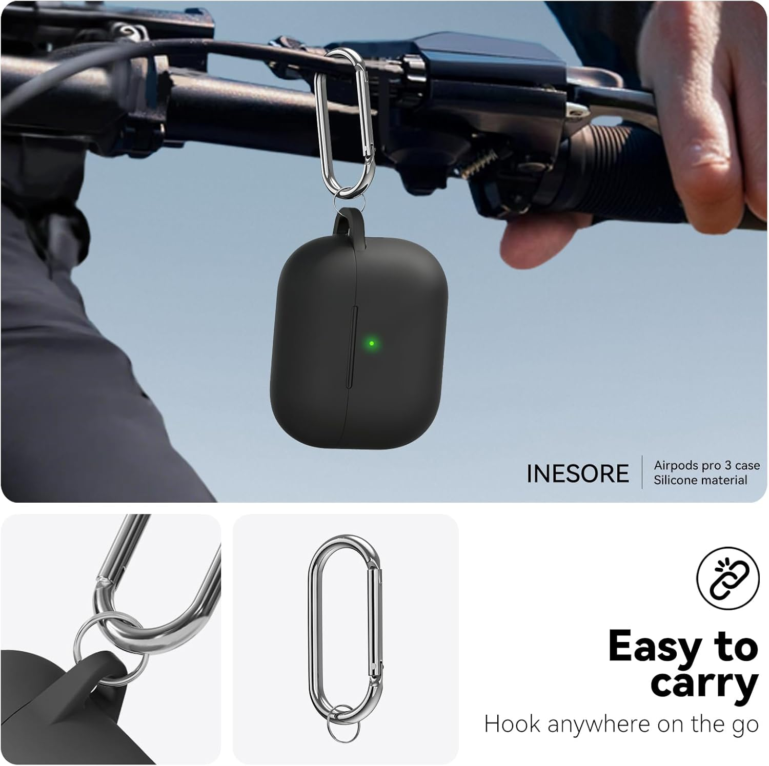 Inesore for Airpods Pro 3 Case Cover (2025) with Magnetic Lid Lock, Soft Silicone Case Compatible with Airpods Pro 3Nd Generation, Accessories with Cleaning Kit and Keychain -Black