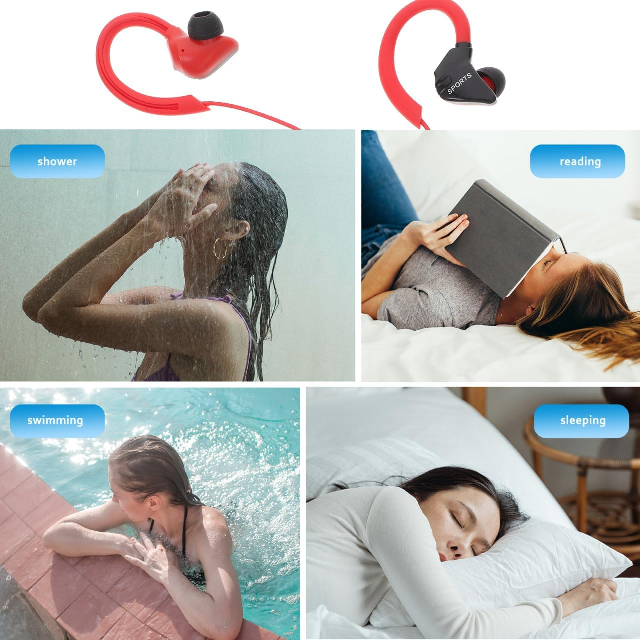 Hemobllo 3.5Mm Wired Aluminum Hanging Earphones with Mic for Sports Running Training Comfortable Red image number 2