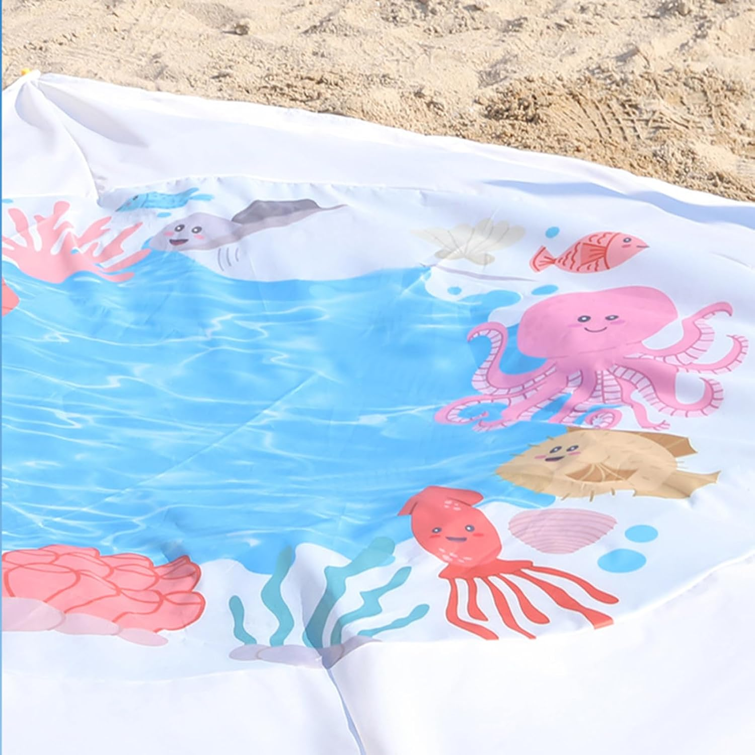 6.5 X 6.5 Ft Paddling Pool,Kiddie Pool and Beach Blanket,Sandproof Waterproof Folding 2 in 1 Beach Blanket,For Outdoor Picnic Vacation image number 6