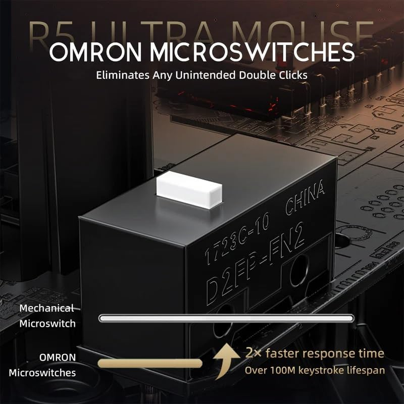 ATTACK SHARK R5 Ultra Wireless Gaming Mouse,39G Superlight Carbon Fiber Hollowed-Out,Paw3950Max Optical Sensor Nordic 52840 MCU 8K Polling 42K Dpi,Tri-Mode Programmable Mice with Coiled Cable-Black