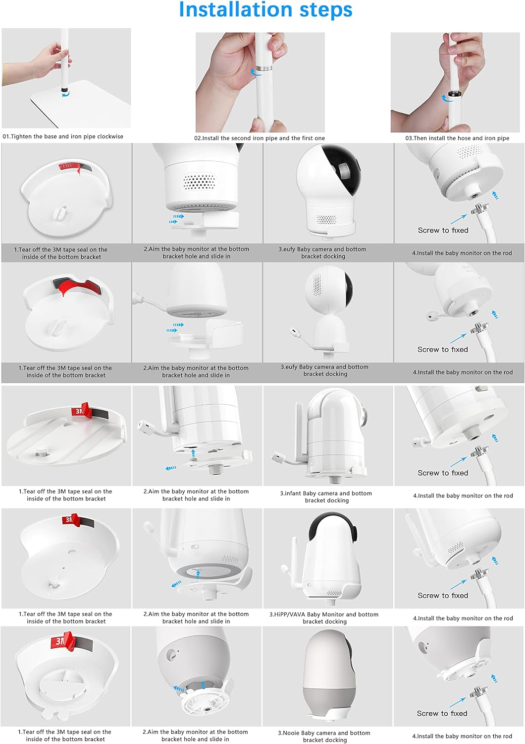 35 Inch or 63 Inch Floor Stand for Vtech, Hellobaby, Infant Optics DXR-8/8 Pro, Eufy, Vava/Hipp and Nooie Baby Monitor,Owlet and Motorola Baby Monitor, for Any Other Cameras with 1/4 Screw Mount image number 1