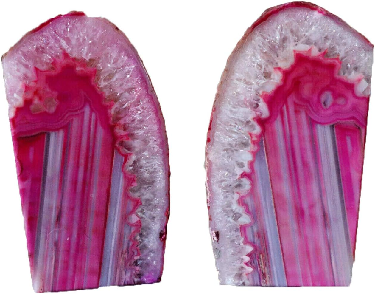 AMOYSTONE Brazilian Rock Bookends 1 Pair Pink Agate Geode Bookends 3-4 Lbs for Video Games Cds Unique Bookends Home Decorative image number 7