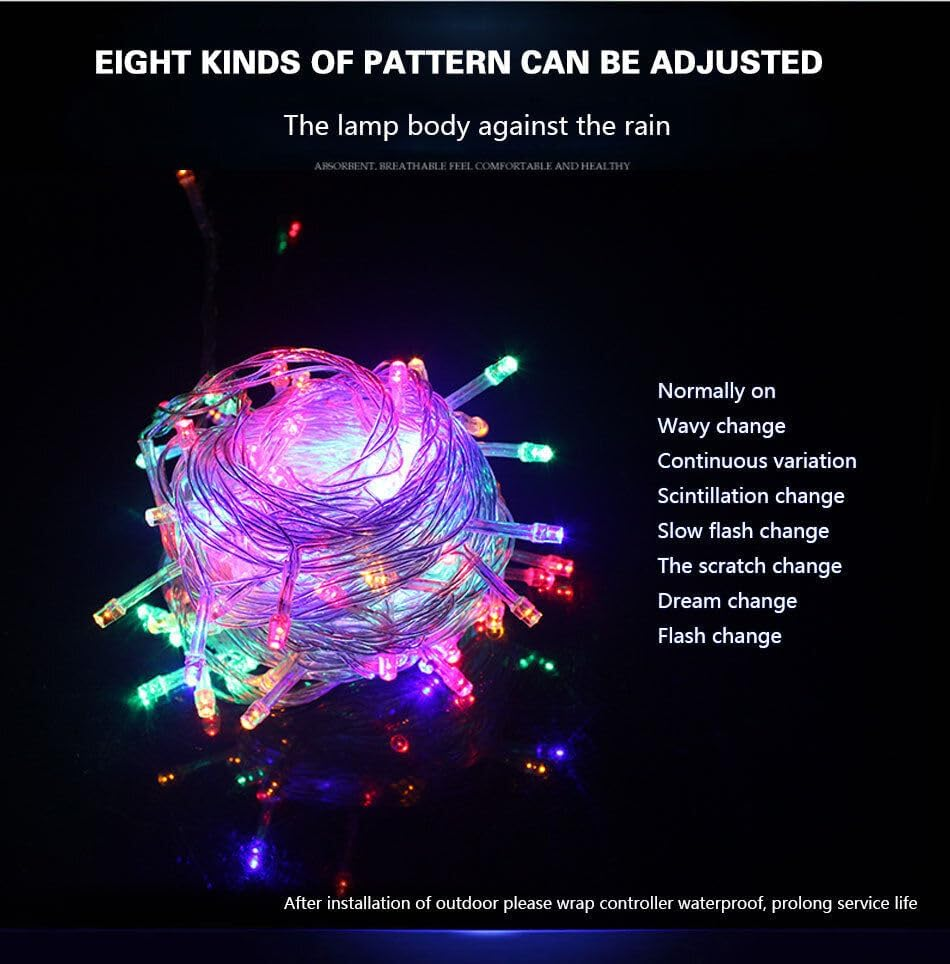Leona Co Colorful String Lights for Outside, 100M 500LED Outdoor Fairy Lights, Plug-In 8 Modes Copper Wire Twinkle Lights for Patio Tree Garden Christmas Wedding Party Decoration image number 6