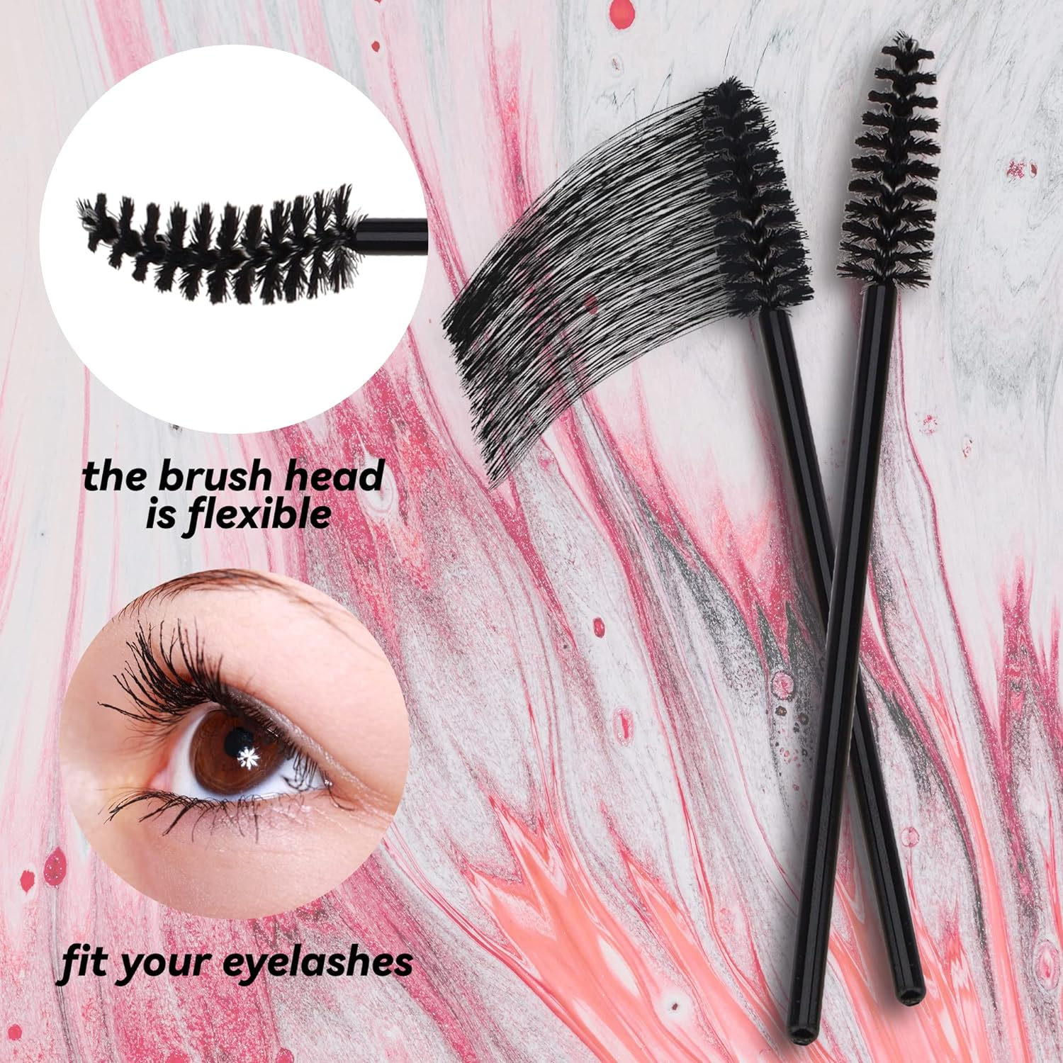 Ukerdo 50Pcs Extensions Mascara Wands Spoolie Brush Disposable Eyelash Cosmetic Cleansing Applicators Eyebrow Lash Comb Tool Kits Black Handle - C image number 5