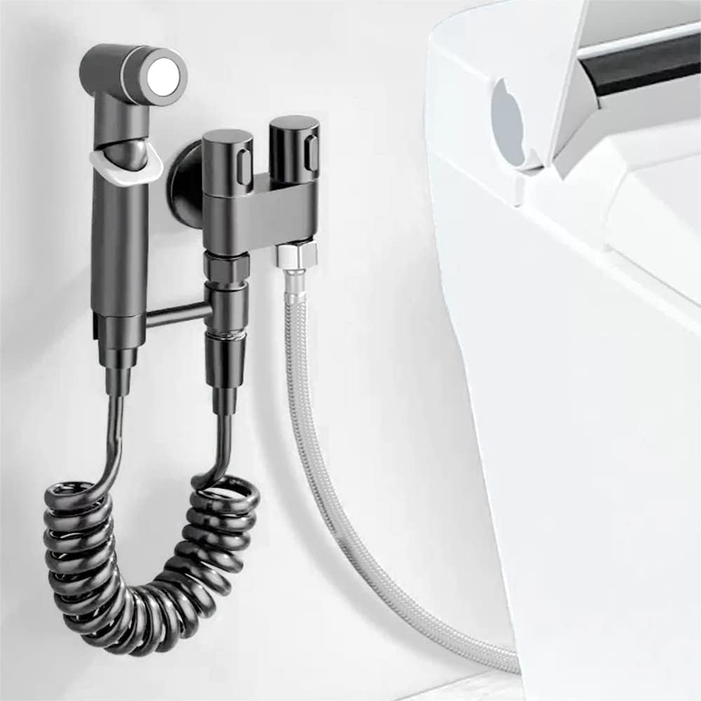 1-In-2-Out Dual Control Valve, 2023 New Double Control Mini Shower, 6.5 Feet Extra Long Hose High Pressure Bathroom Faucet Kit for Bidet and Shower (Grey Dual Control Valve Set)