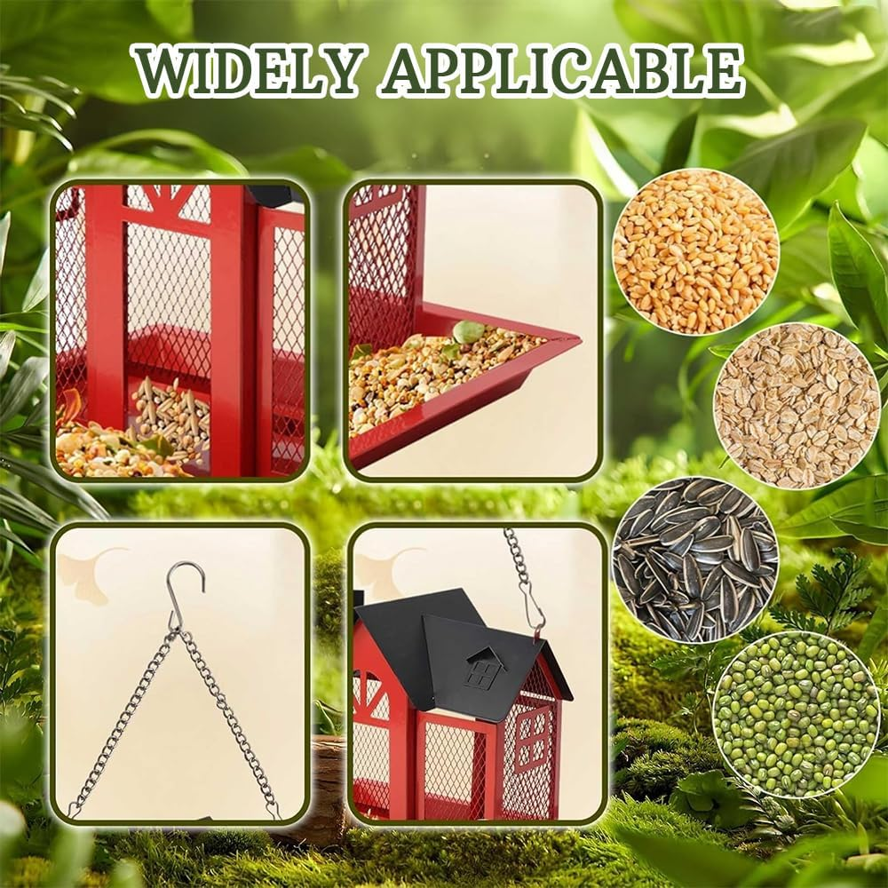 Bird Feeders for Outside,Hanging Bird Feeder House with Triple Feeding Stations,Large Capacity Mesh Wild Bird Feeder,For Attracting Wild Birds like Cardinals,Sparrows,Finches image number 2