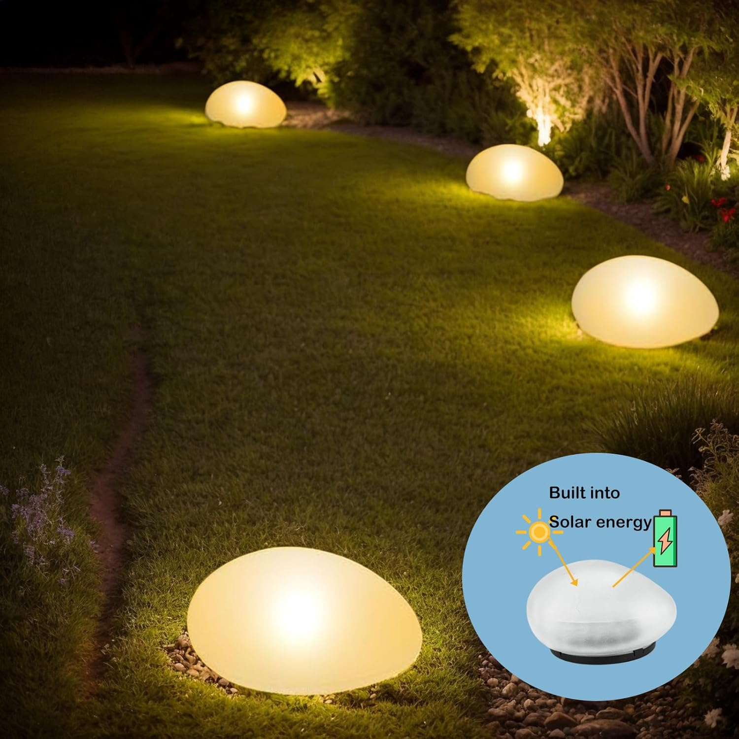 Sc-Daily Solar Lights Outdoor Waterproof Solar Pebble Rock Garden Lights Decorative with Warm Light LED, IP65 Waterproof, for Garden Terraces Yard Path Decoration(Mini Pebble,1 Pack) image number 1