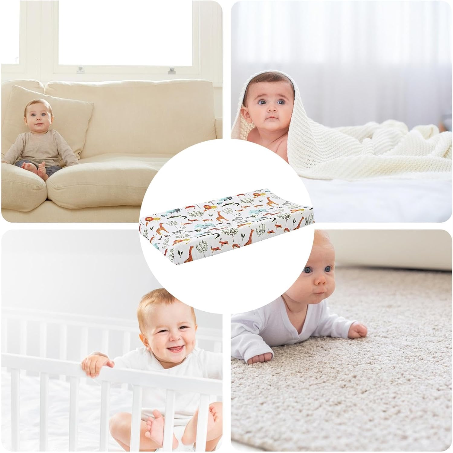 Baby Changing Pad Cover | Cotton Breathable Waterproof Diaper Changing Mat Sheets | Changing Table Cover, Diaper Changing Table Covers & Pads for Boys Girls - Forest Animals image number 5