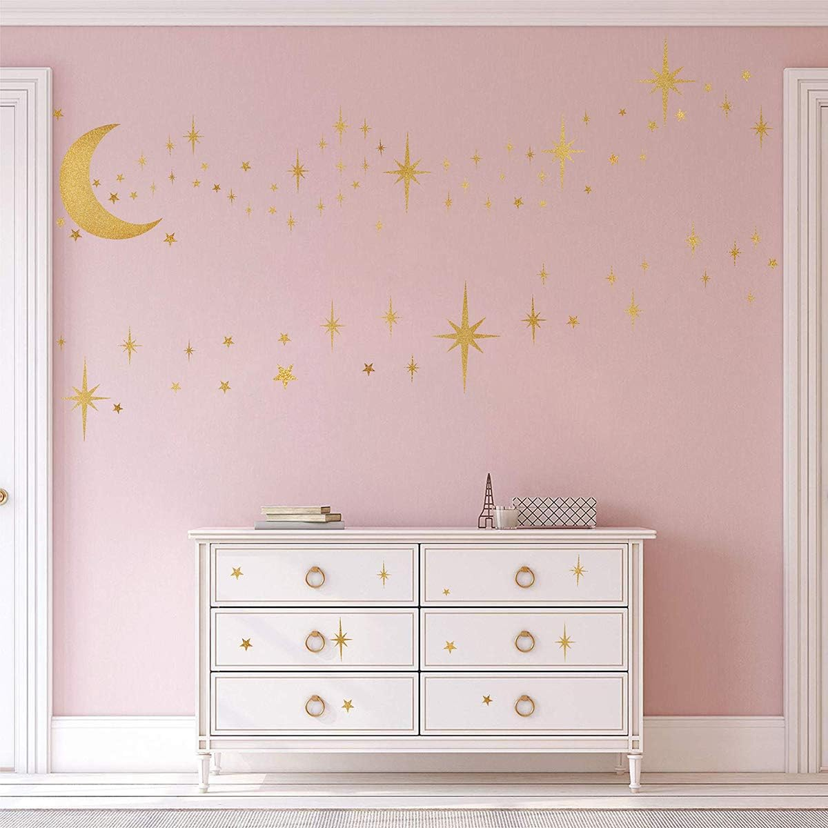 Easma Retro Starburst Wall Decals - Atomic Star Stickers for Girls Room - Peel and Stick Moon Decals image number 3