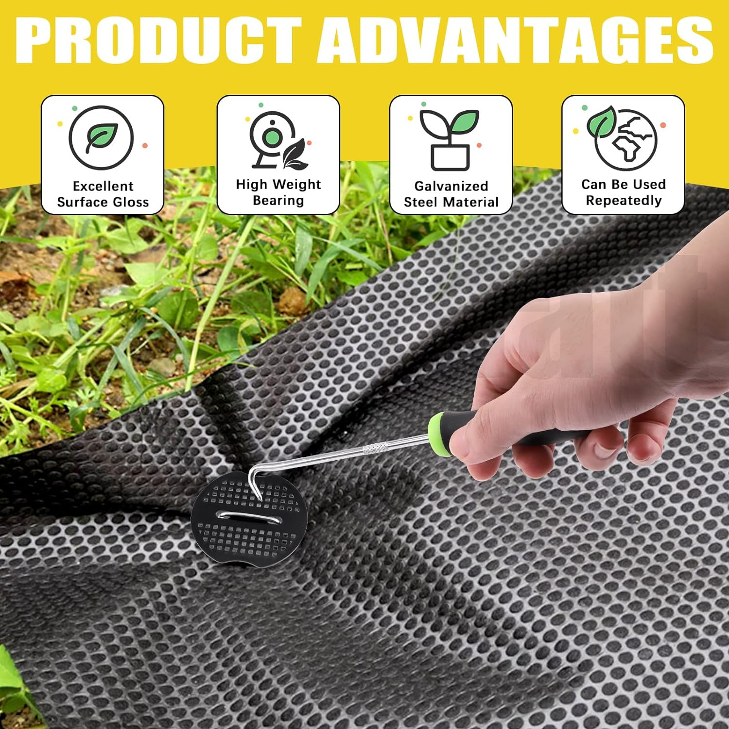 101Pcs 6&rdquo; Garden Staples Gasket Kit with Precision Hook, 11 Gauge Galvanized U Shaped Sod Pins Staples Heavy Duty Ground Cover Stakes for Securing Landscape Fence Fabric Weed Barrier image number 4
