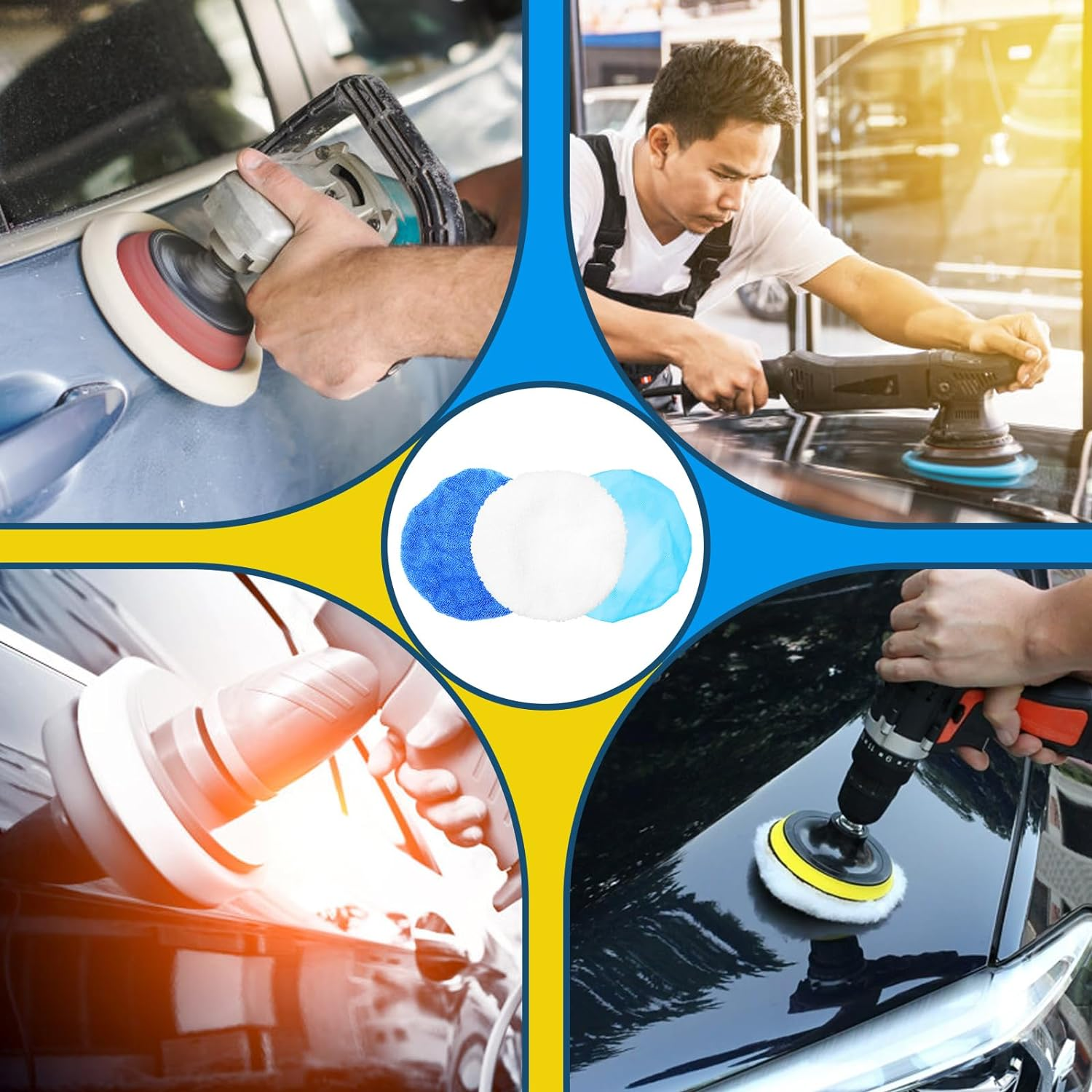 Glarks 12Pcs 9-10 Inch Car Polisher Pad Bonnet Set, Soft Microfiber/Synthetic Fleece/Non-Woven Fabric Polishing Bonnet Buffing Pad Cover Car Waxers Bonnet Set for Orbital Buffer Polisher image number 5