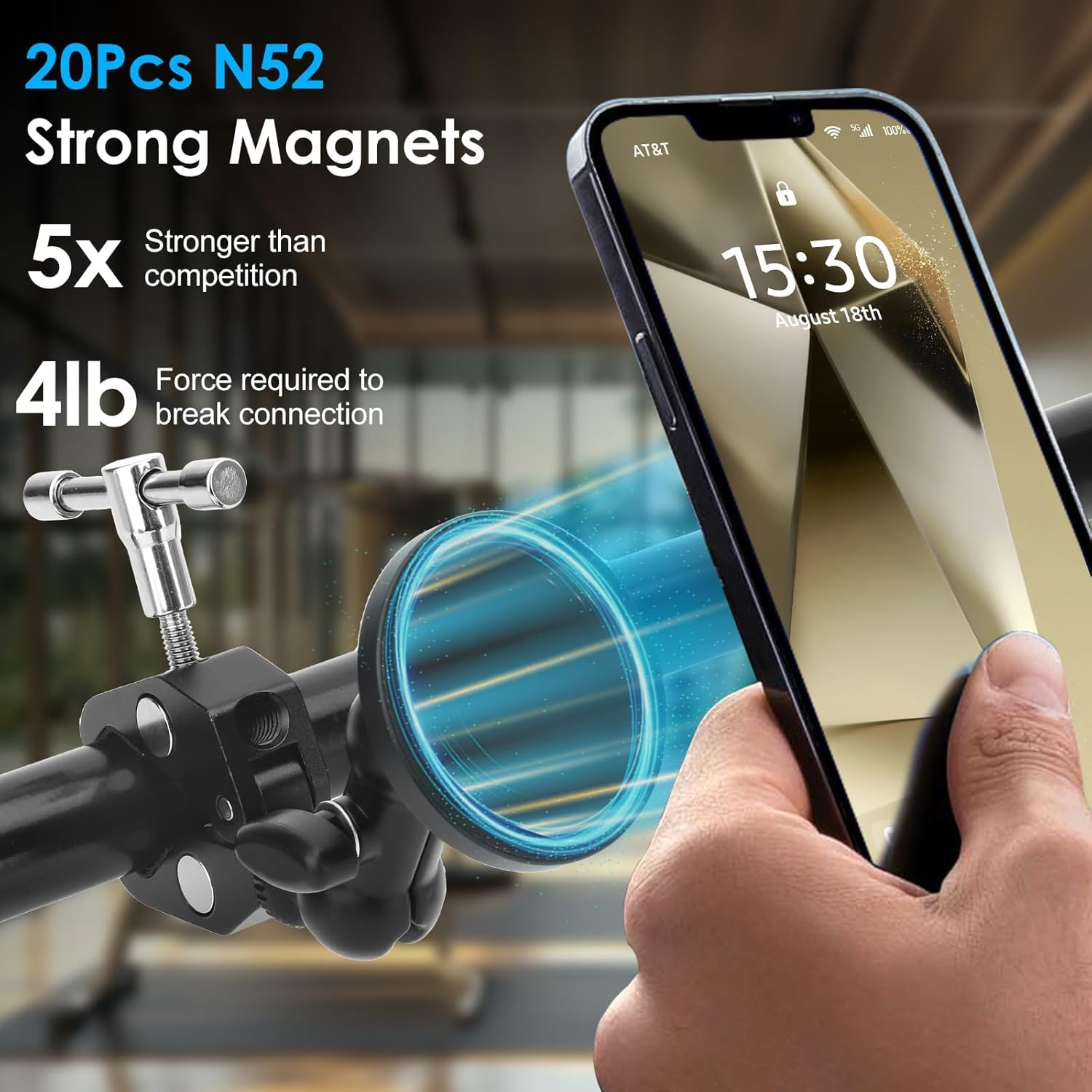 Eeekit Magnetic Bike Phone Holder, 360&deg; Rotating Handlebar Mount for Magsafe and All Phones, Strong Clamp for Motorcycle Bicycle Scooter image number 6