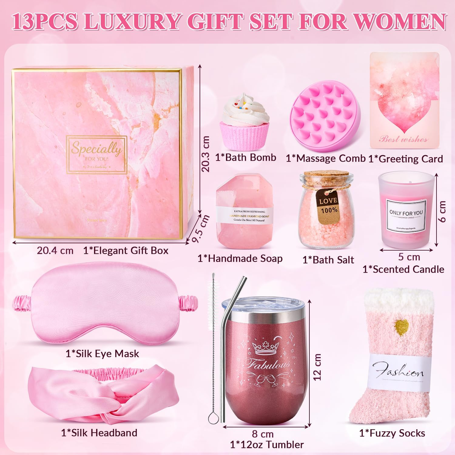 WOTOW Birthday Gifts for Women - 13PCS Bath Salts Gift Set with Aromatherapy Candle Bath Balls Bath Set image number 3