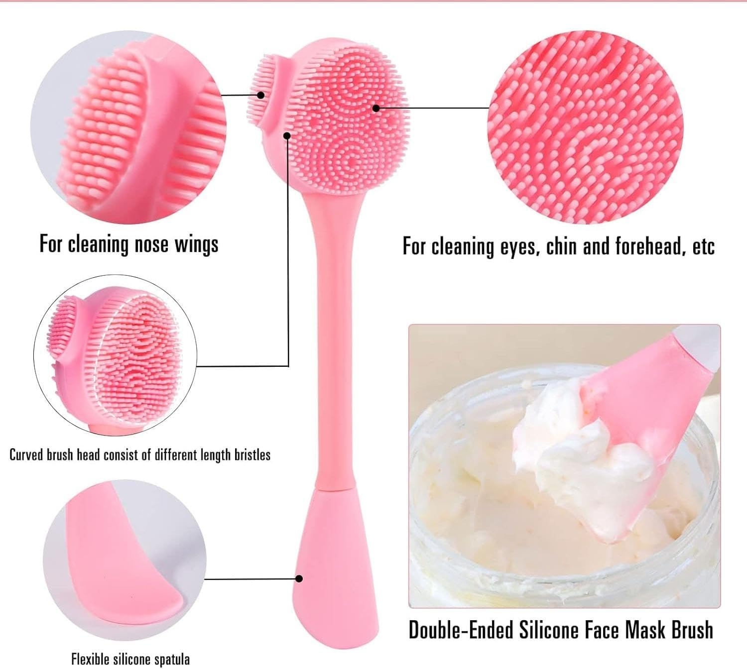 Silicone Face Cleansing Brush Set, 4 Pieces, Double-Sided Facial Scrubber and Mask Applicator