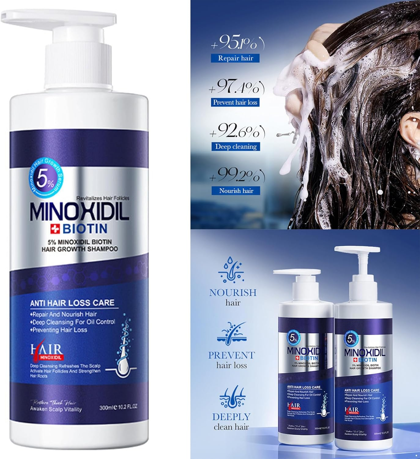 RUNQHUI Volumizing & Strengthening Shampoo - for Oily Roots and Fine Hair - Daily Use for Men and Women Blue One Size image number 1