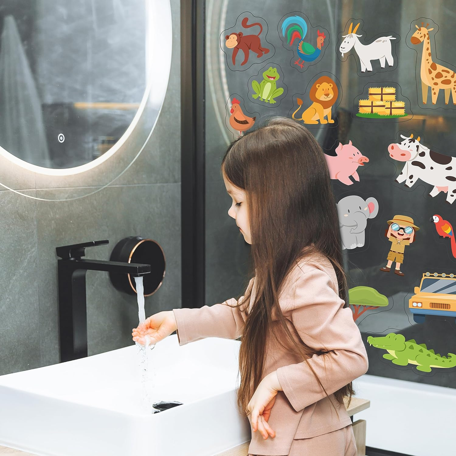 WALPLUS Gel Clings Window Decals Stickers for Kids Toddlers Window Stickers Window Clings Removable Reusable Nursery Room Classroom Party Supplies Safari and Farm Animal 28 Pcs image number 6