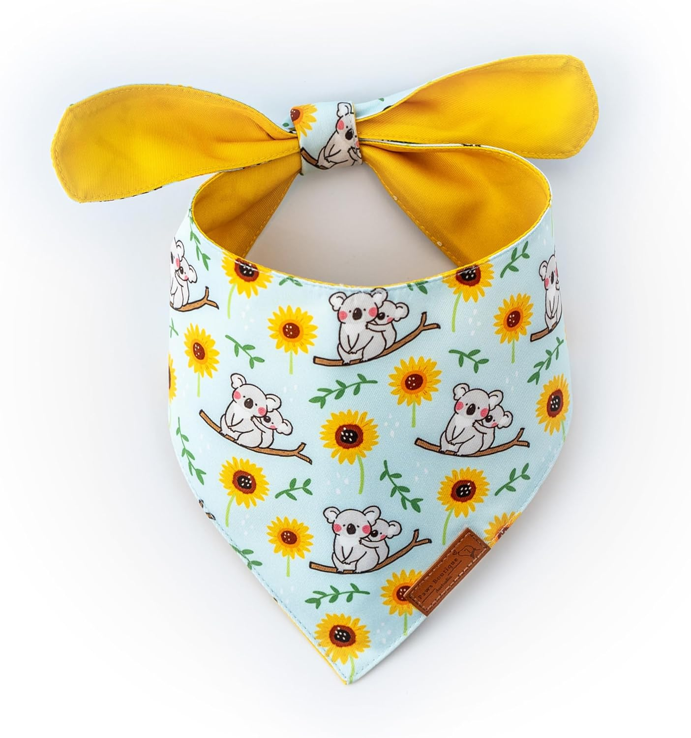 Paws Boutique Premium Dog Bandana/Scarf | Design: Sunflower Koala Cuddles | Reversible Dual Layered/Sided | Small, Medium & Large Pets | Unique Style | Accessories for Puppies & Dogs (S) image number 1