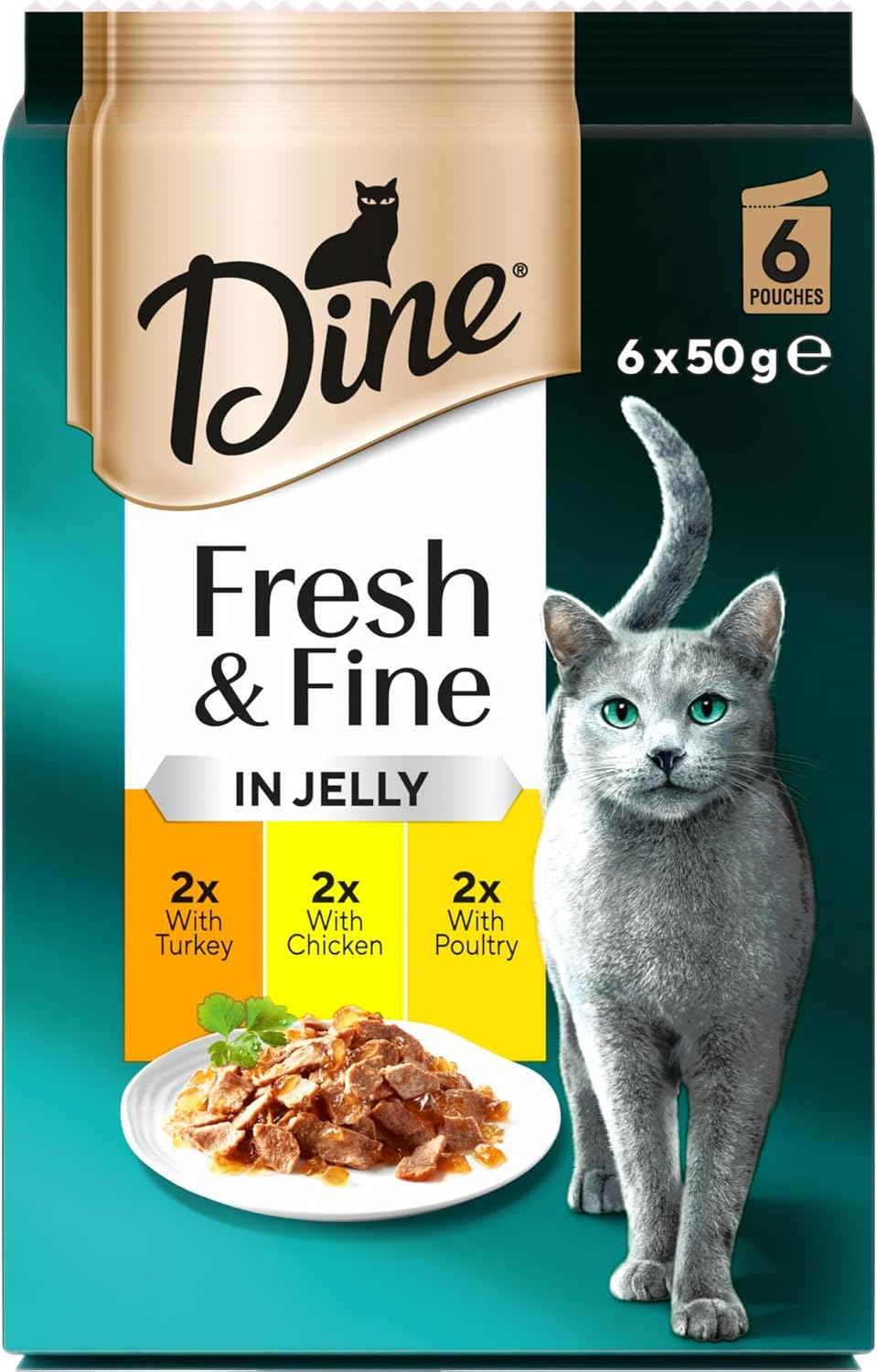 Dine Fresh and Fine Wet Cat Food Turkey, Chicken & Poultry in Jelly 50G Pouch, 18 Pack image number 5