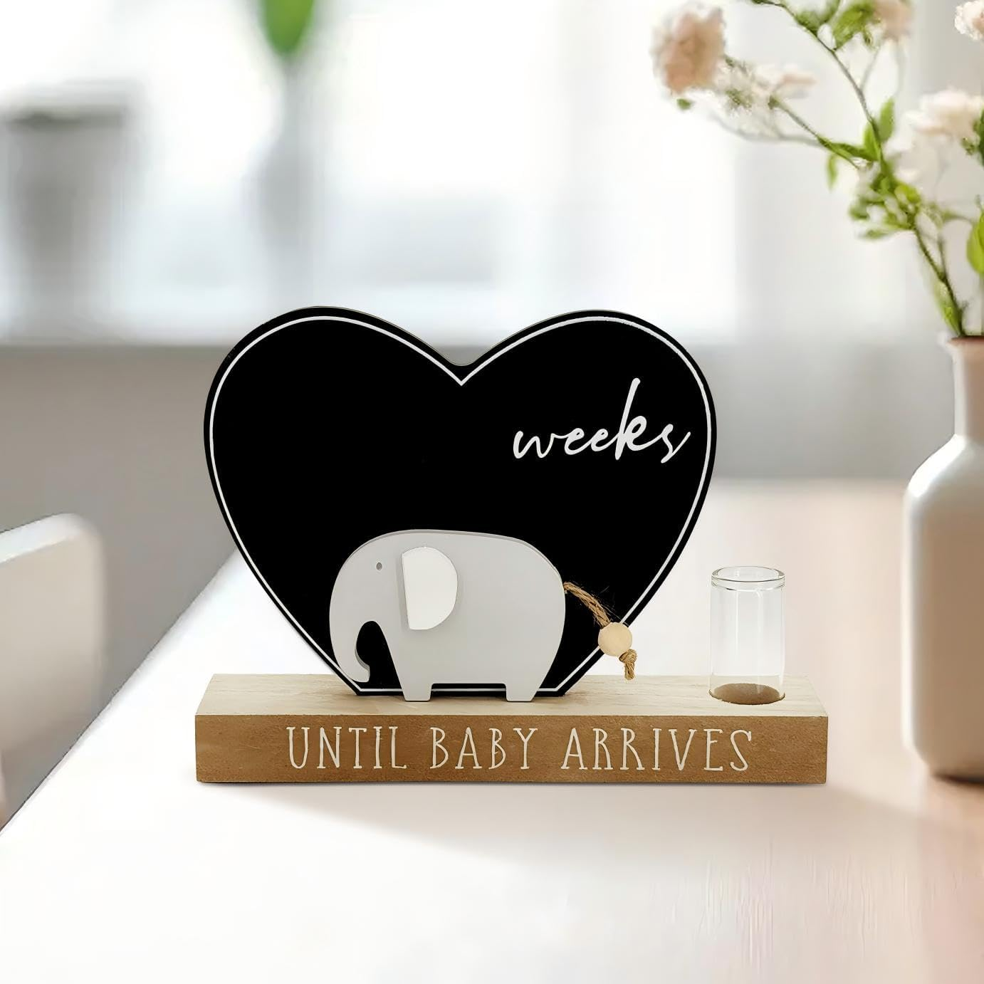 Pregnancy Baby Countdown Decor with Elephant & Chalkboard - Wooden Pregnancy Gifts, Pregnant Nursery Gift with Oil Diffuser image number 3