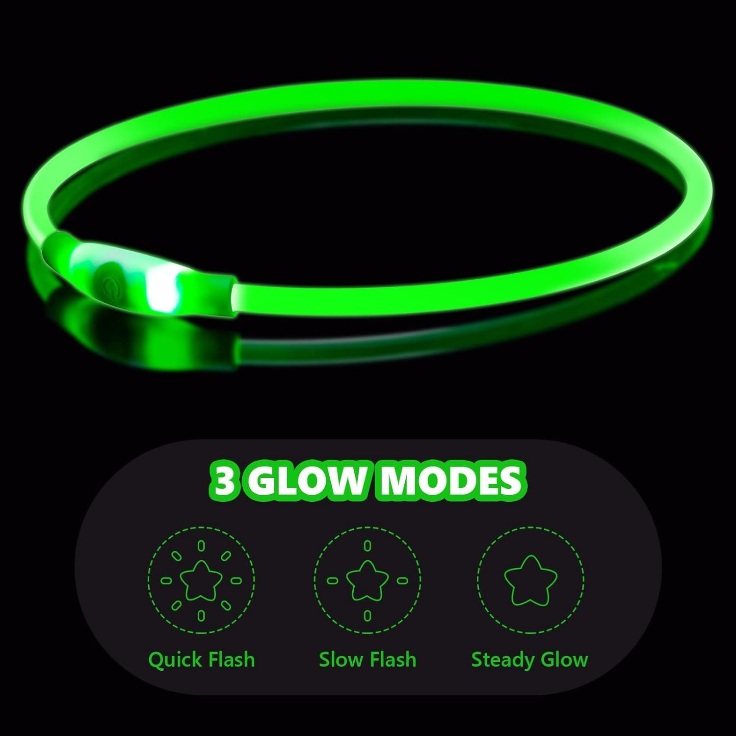 LED Dog Collar, Light up Dog Collars,Rechargeable Dog Lights for Night Walkinguniversal, Reusable Safety Necklace for Small Medium Large Dogs (Green) - Blue image number 2