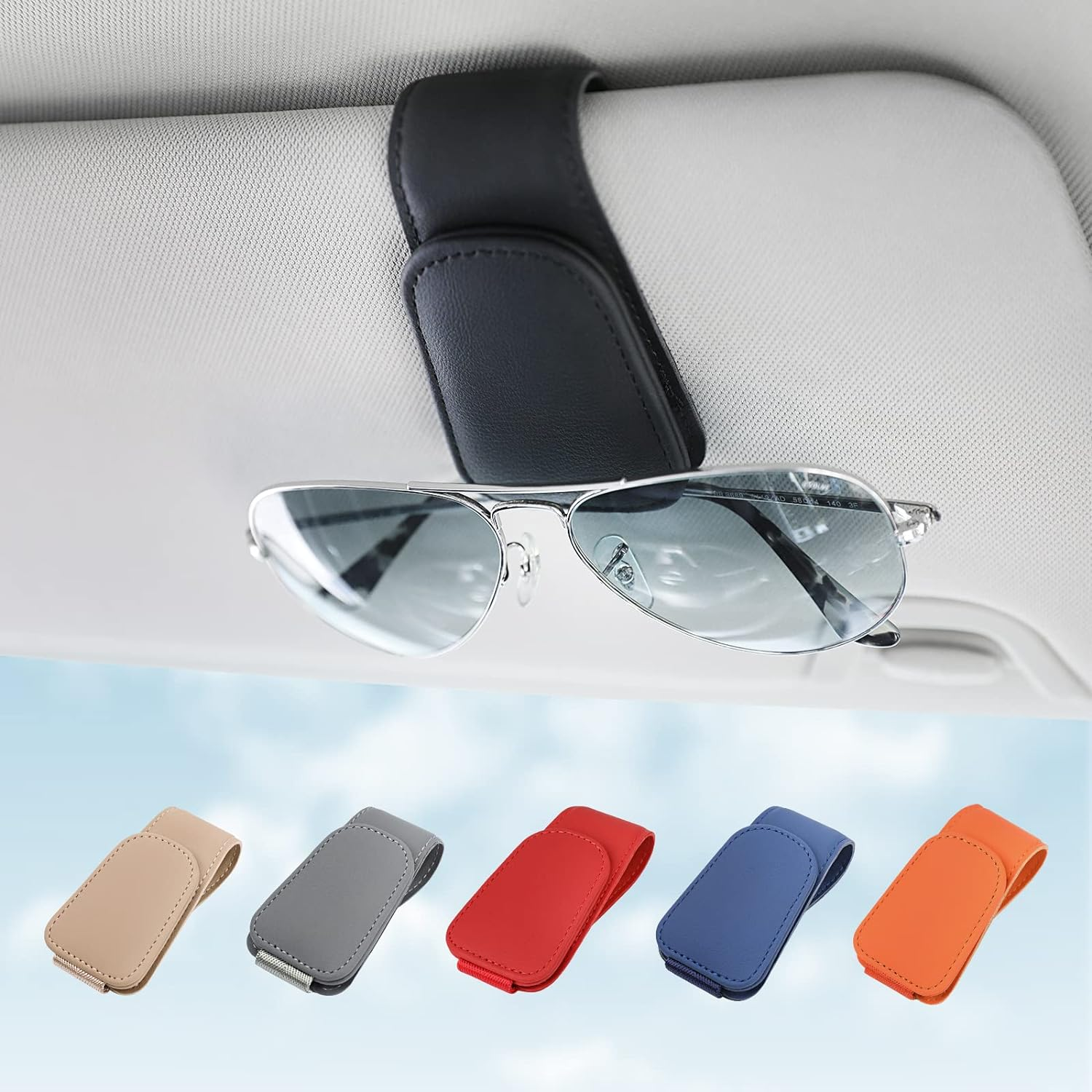 Kansmart Sunglass Holder for Car Visor Sunglasses Clip Magnetic Leather Glasses Eyeglass Holder Auto Interior Accessories Universal for SUV Pickup Truck -Gray