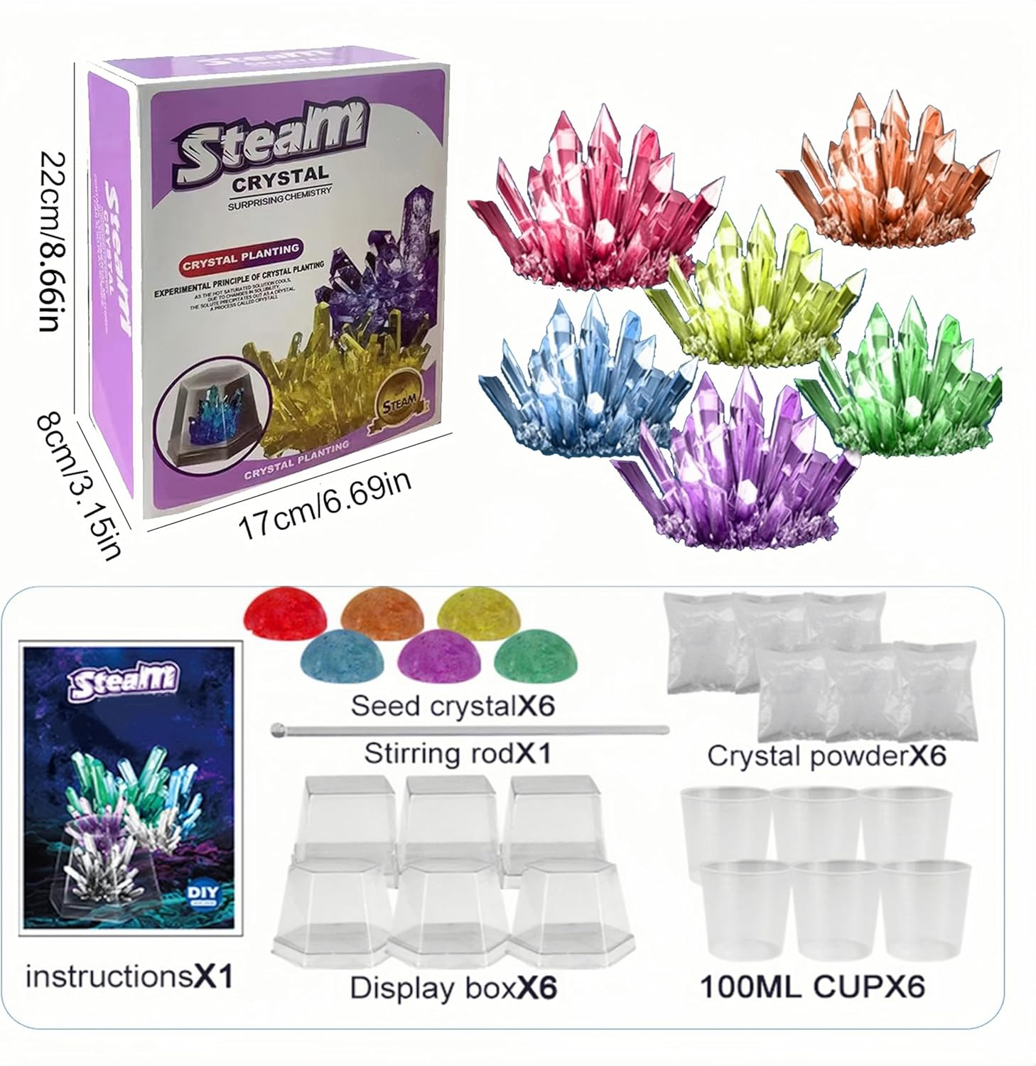 6PCS Crystal Growing Kit for Kids - Grow 6 Crystals with Light-Up Stand,Science Experiments for Kids Crystal Science Kits for Teens STEM Gifts Idea for Boys & Girls 8-12 ​ image number 3