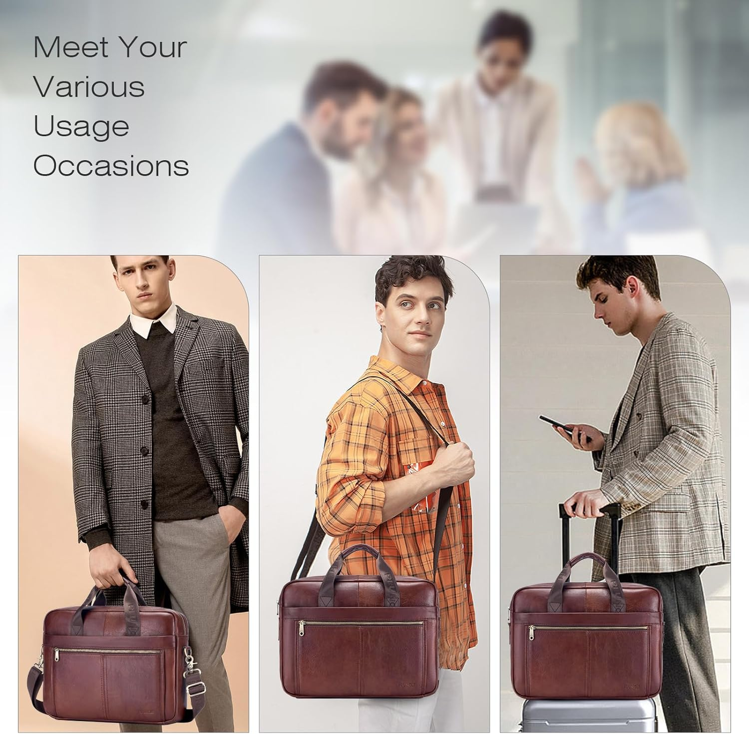 SPAHER Mens Leather Laptop Bag Briefcases for Men 15.6 Inch Leather Briefcase Business Work Laptop Handbag Shoulder Bag Office Bag for Men Laptop Messenger Bag image number 5