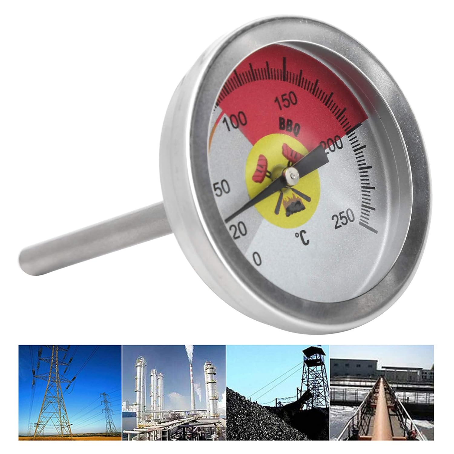 0‑250℃ Durable Grill Thermometer Stainless Steel Oven Pointer Thermometer Temperature image number 2