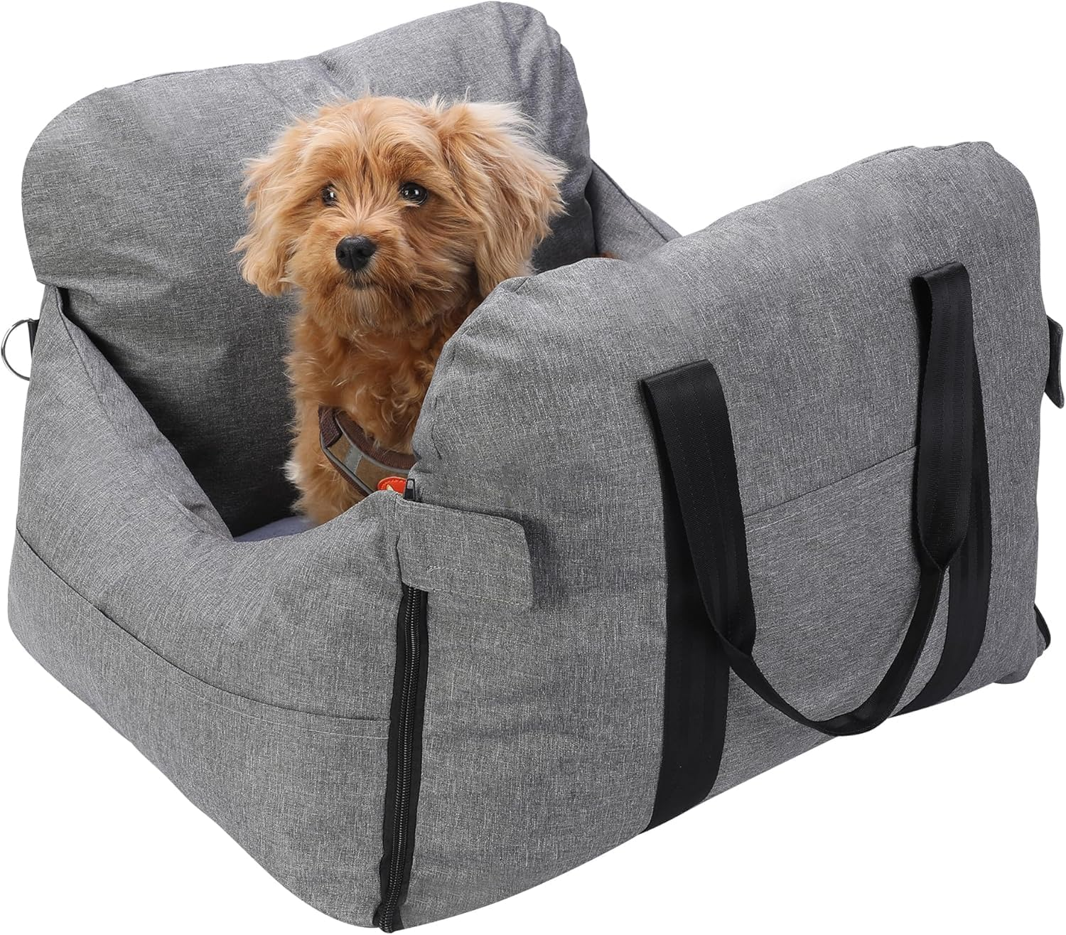 Small Dog Booster Car Seat, Portable Pet Safety Seat with Storage Pockets, Thickened Memory Foam Filling, Detachable and Washable Pet Puppy Travel Bed, Gray image number 3