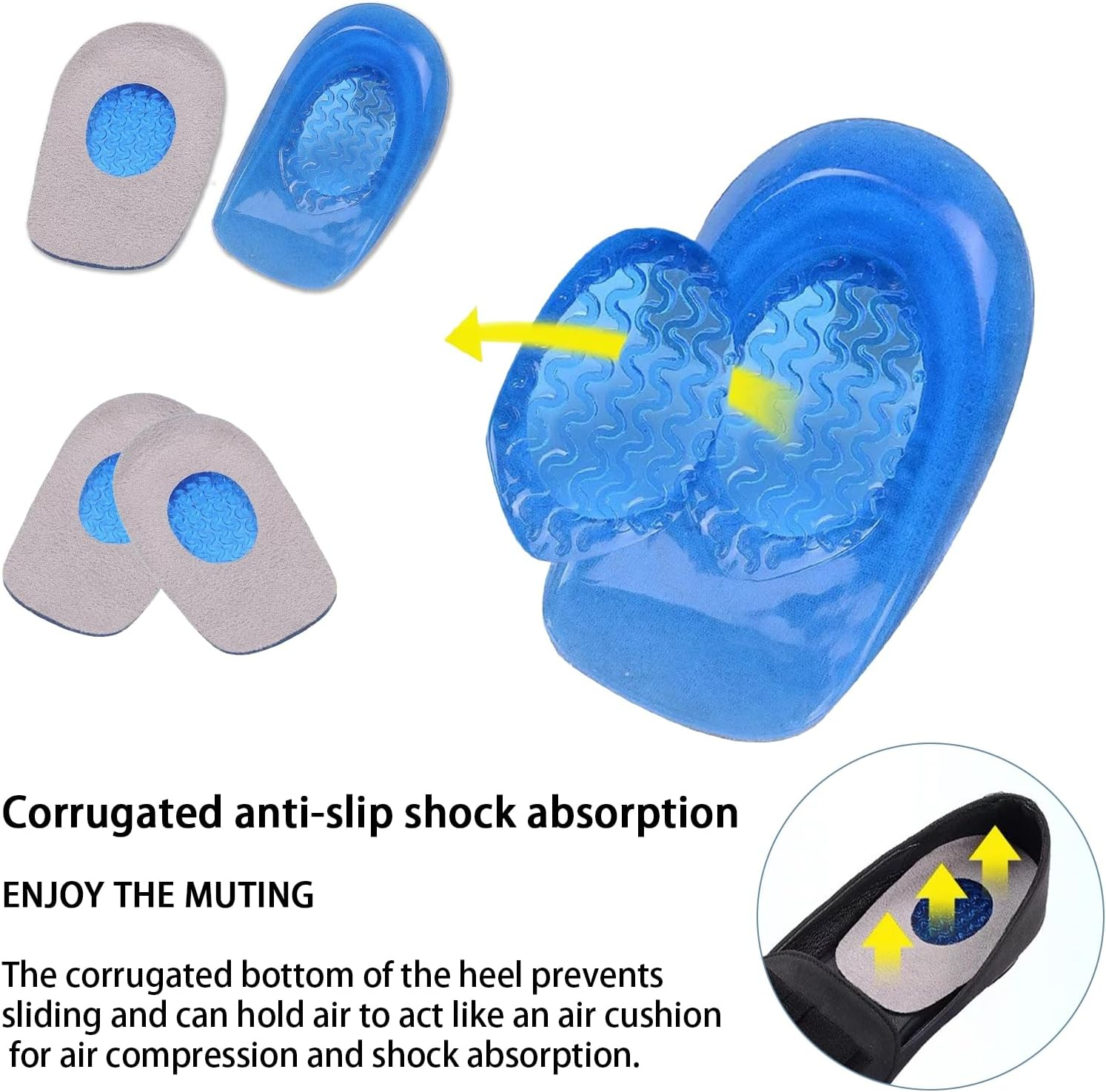 4 Pairs of Gel Heel Cups Plantar Fasciitis Inserts Heel Pads Insoles for Heel Spurs, Gel Heel Cushions for Heel Pain Relief Silicone Gel for Achilles Pain Relief, Fascia Support Casual Insoles image number 6