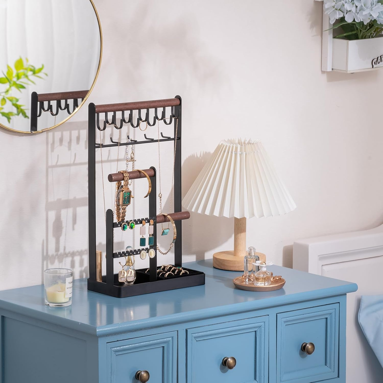 Procase Jewelry Organizer Jewelry Stand Jewelry Holder Organizer, 5-Tier Necklace Organizer with Ring Tray, Large Aesthetic Jewelry Tower Storage Rack Tree for Bracelets Earrings Rings -Large, Black image number 3