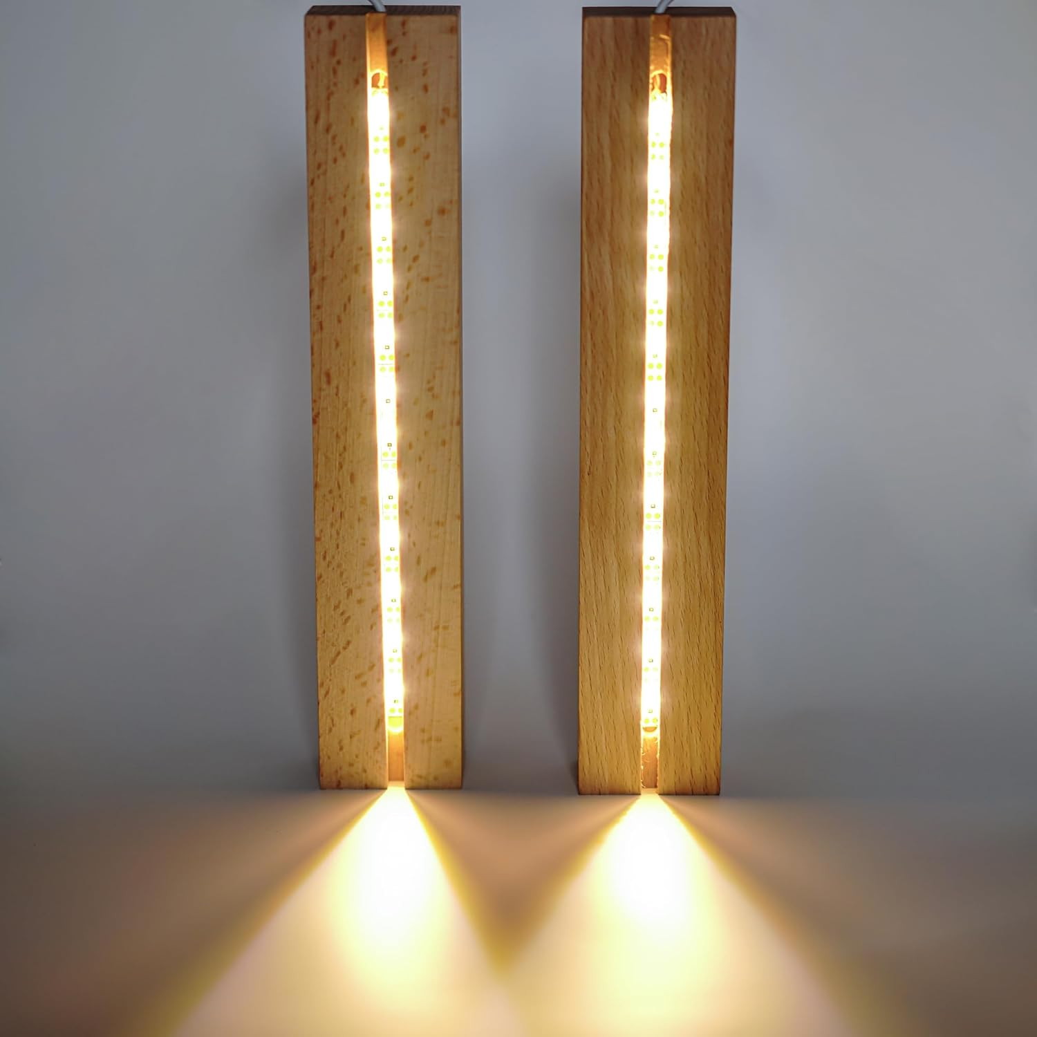 ZEERSHEE 2 Pcs 9.4 Inch Wooden Rectangle LED Light Display Pedestal for Acrylic and Plexiglass Crystal Glass Resin Night LED Light Lamp Base with USB Switch(Warm Light)